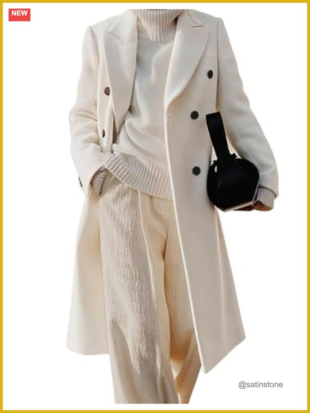 Womens Long Wool Blend Peacoat Double Breasted Notch Lapel Button